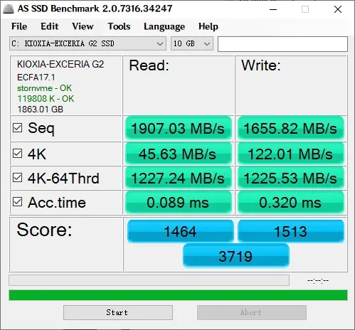AS SSD Benchmark MB/s&ms